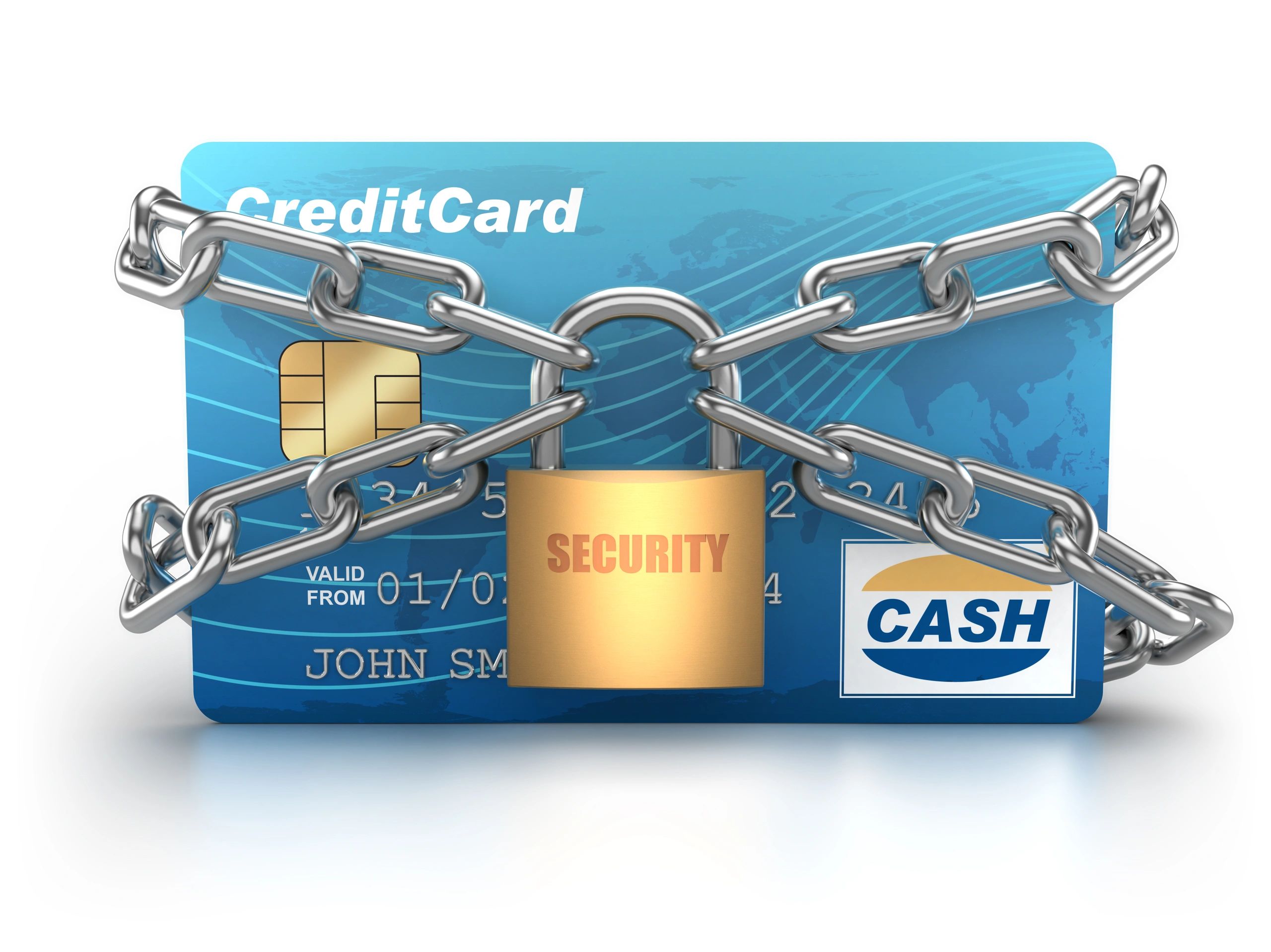 Padlock on credit card representing secure payments